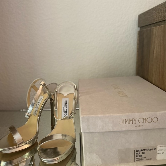 New Jimmy Choo Claudette 120 silver 37 $975 - Picture 2 of 9